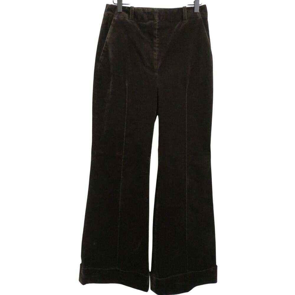 Banana Republic Sz 4L Olive Green High Rise Super Flare Flocked Pants Wide Leg